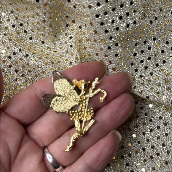 Gold Green Fairy Brooch Pin New - Picture 3 of 3